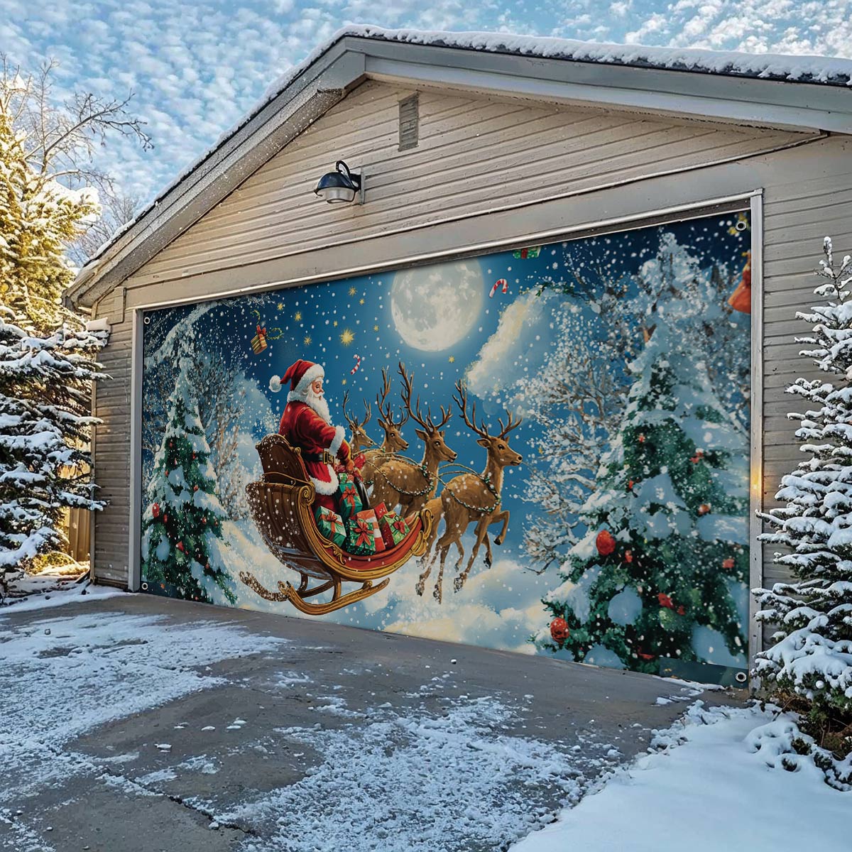 Shineful Garage Door Banner Decoration Moonlit Christmas Journey