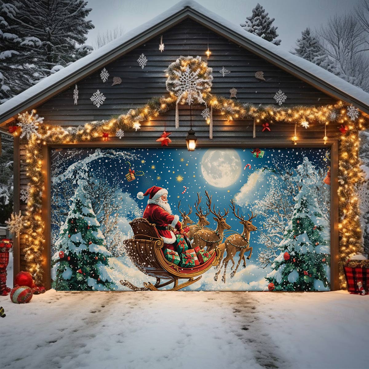 Shineful Garage Door Banner Decoration Moonlit Christmas Journey