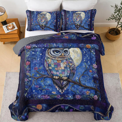 Shineful All Season Quilt 3-Piece Set Moonlit Wisdom Owl