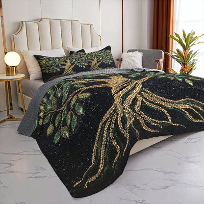 Shineful All Season Quilt 3-Piece Set Golden Tree of Life Luxury