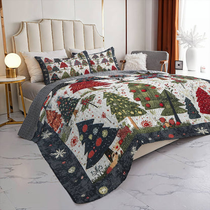 Shineful All Season Quilt 3-Piece Set Charming Christmas Tree Forest