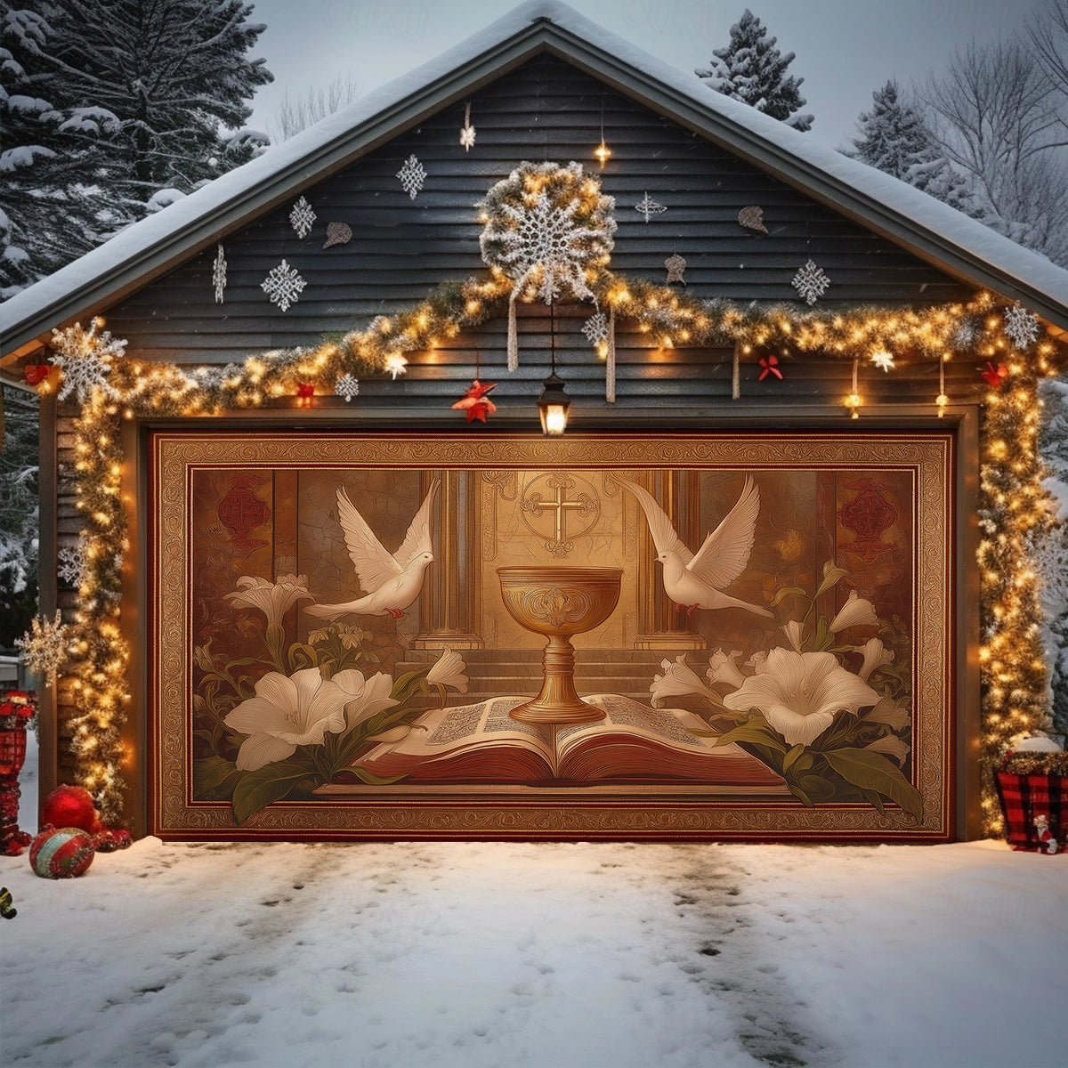 Shineful Garage Door Banner Decoration The Holy Offering