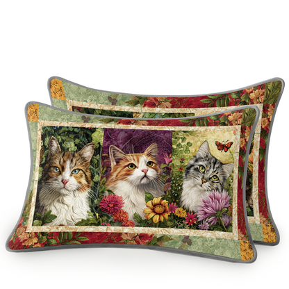 Shineful All Season Quilt 3-Piece Set Garden Whiskers Cat