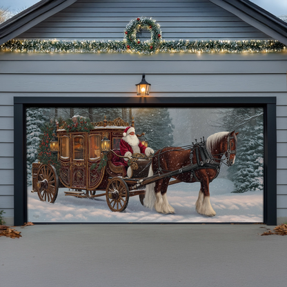 Shineful Garage Door Banner Decoration Santa’s Victorian Carriage Ride