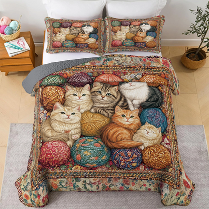Shineful All Season Quilt 3-Piece Set - Purrfect Yarn Cat