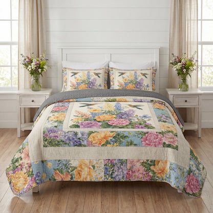 Shineful All Season Quilt 3-Piece Set Vintage Meadow Hummingbird