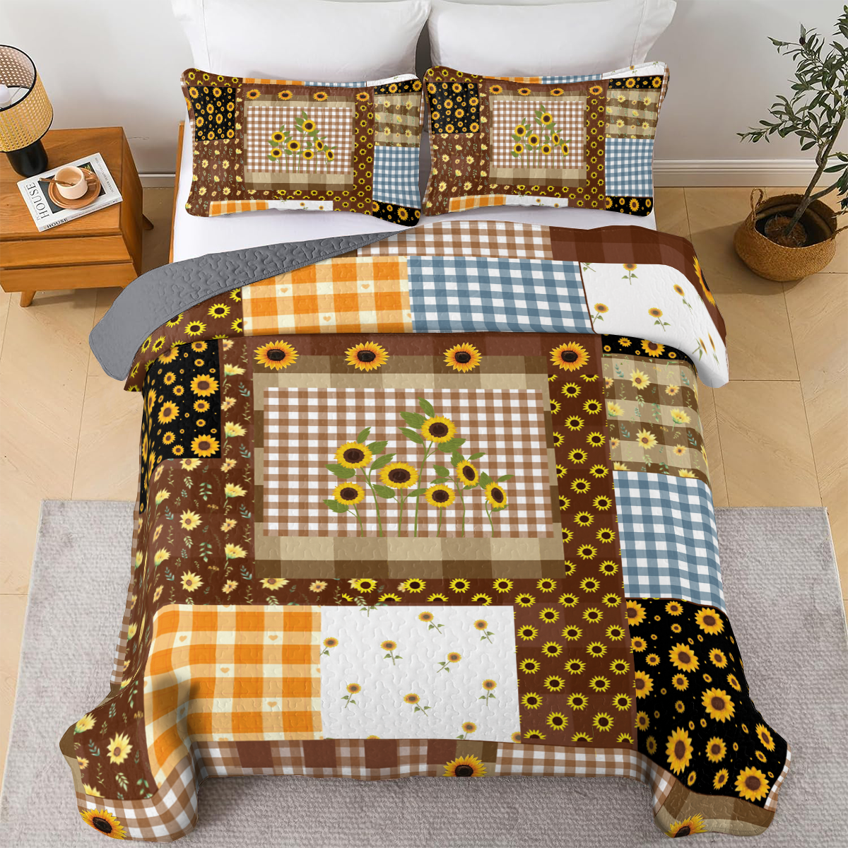 Shineful All Season Quilt 3-Piece Set - Rustic Sunflower Patchwork
