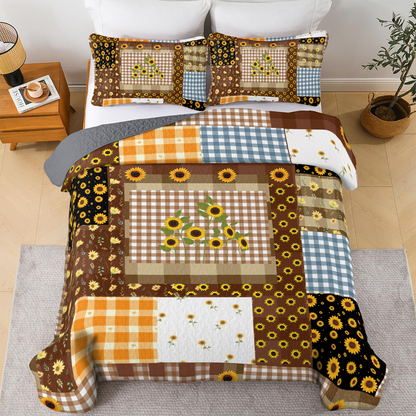 Shineful All Season Quilt 3-Piece Set - Rustic Sunflower Patchwork