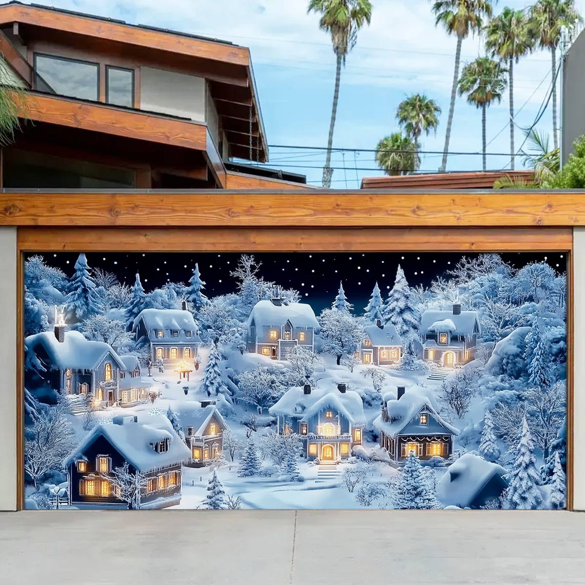 Shineful Garage Door Banner Decoration -  Snowy Village Glow