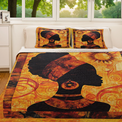 Shineful All Season Quilt 3-Piece Set - Black Women African Queen