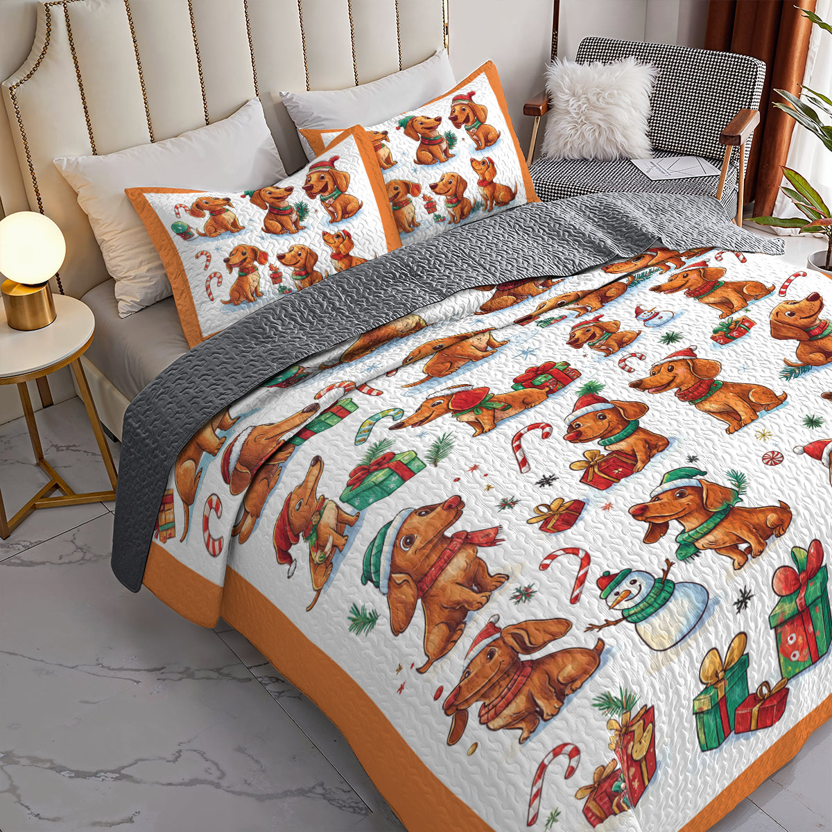 Shineful All Season Quilt 3-Piece Set Dachshund Christmas