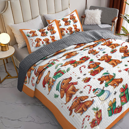 Shineful All Season Quilt 3-Piece Set Dachshund Christmas