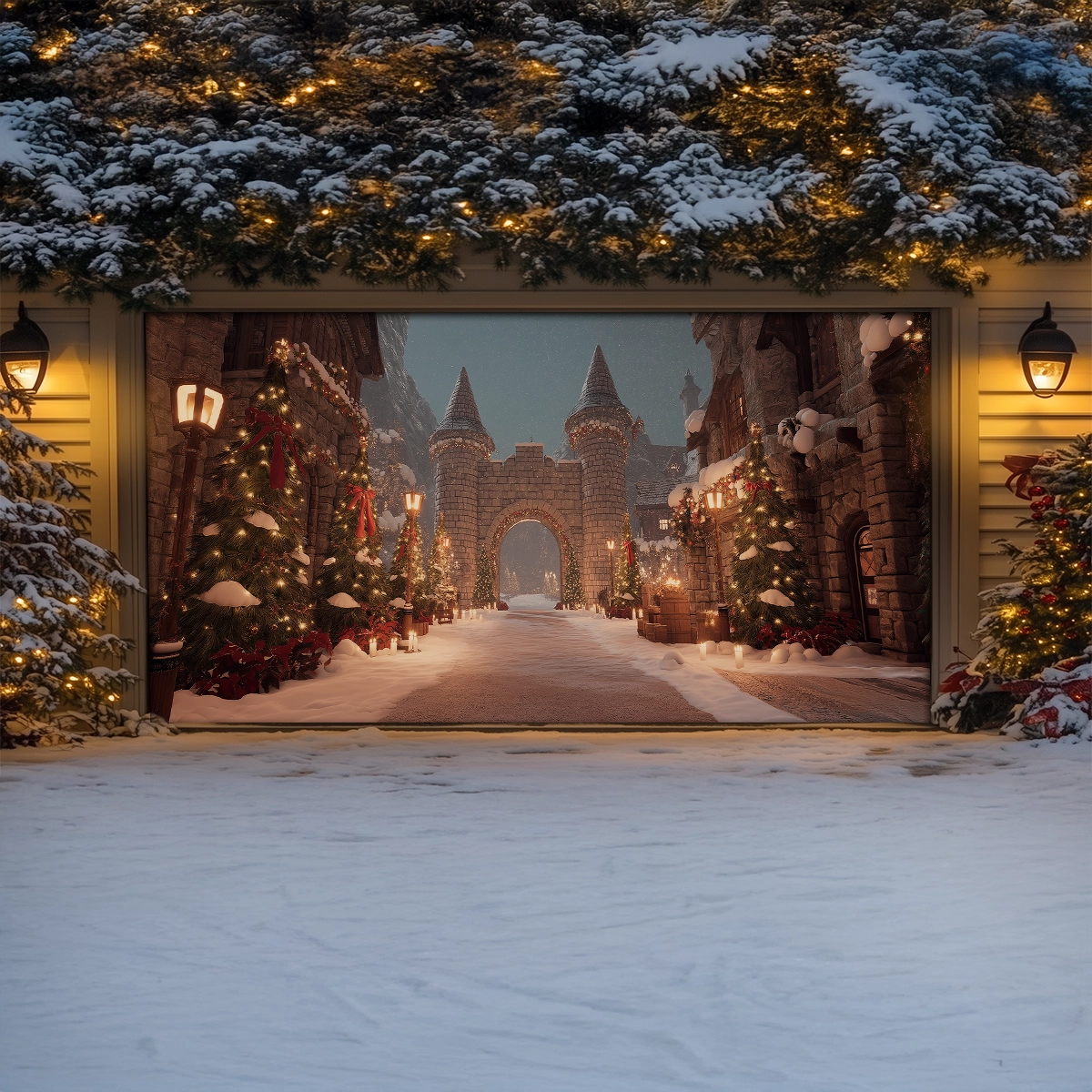 Shineful Garage Door Banner Decoration Christmas Castle Gateway
