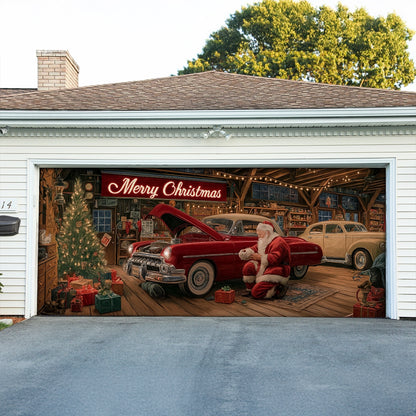 Shineful Garage Door Banner Decoration Santa’s Classic Car Workshop