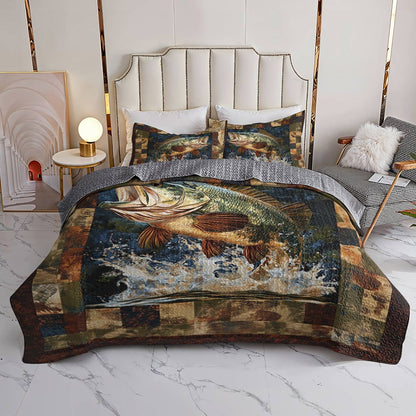 Shineful All Season Quilt 3-Piece Set Majesty Largemouth Bass