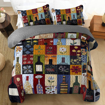 Shineful All Season Quilt 3-Piece Set Classical Wine Bottles