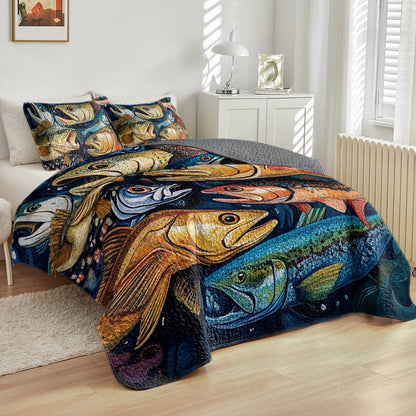 Shineful All Season Quilt 3-Piece Set Colorful Fishes