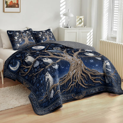 Shineful All Season Quilt 3-Piece Set Midnight Owl Tree Of Life