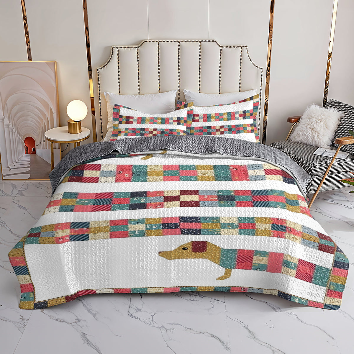 Shineful All Season Quilt 3 - Piece Set Patchwork Long Dachshund