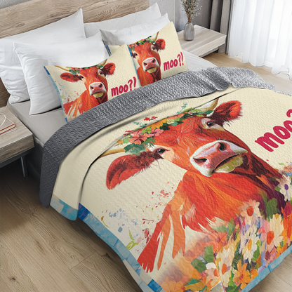 Shineful All Season Quilt 3-Piece Set - Moo-ment of Surprise Cow