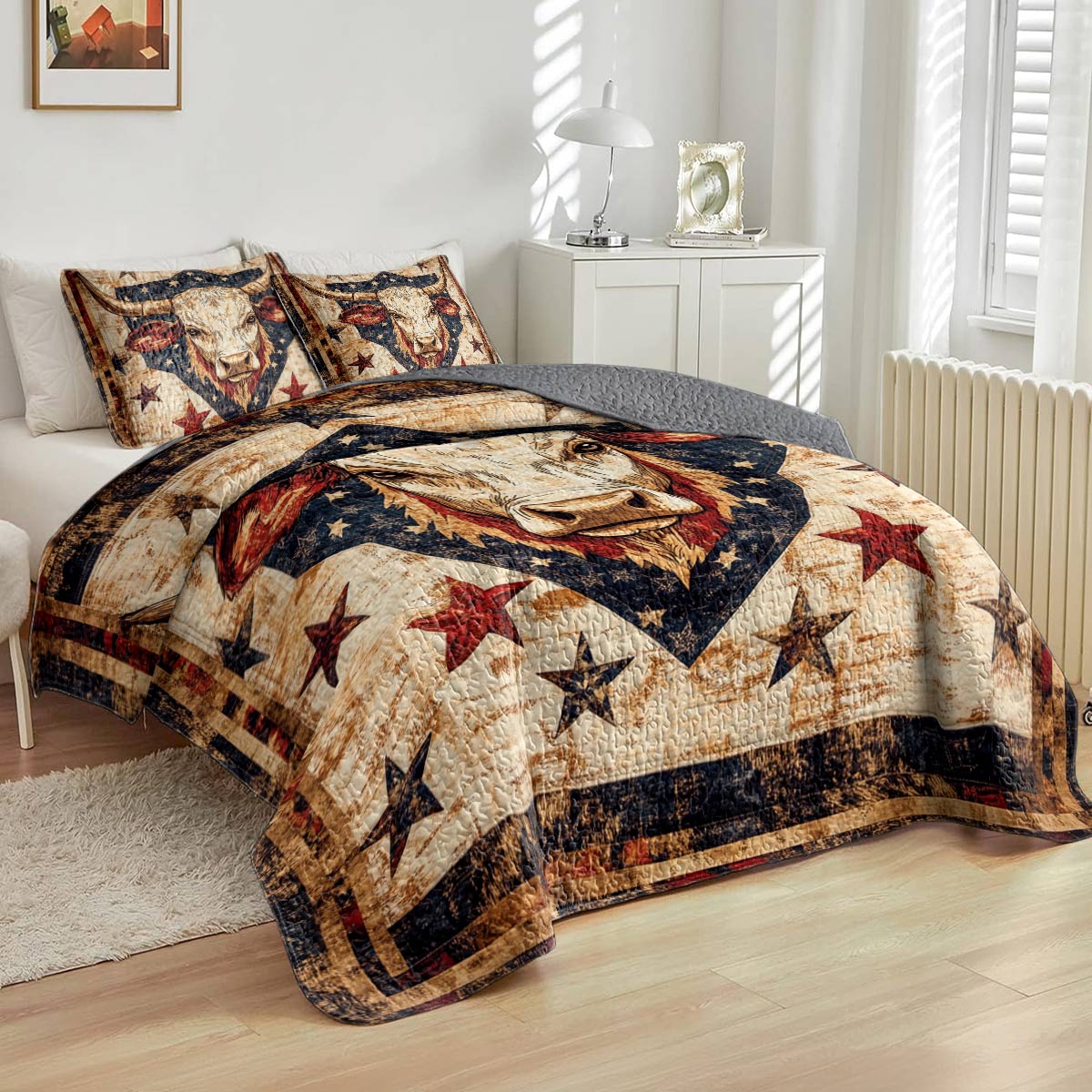 Shineful All Season Quilt 3-Piece Set Rustic Cow