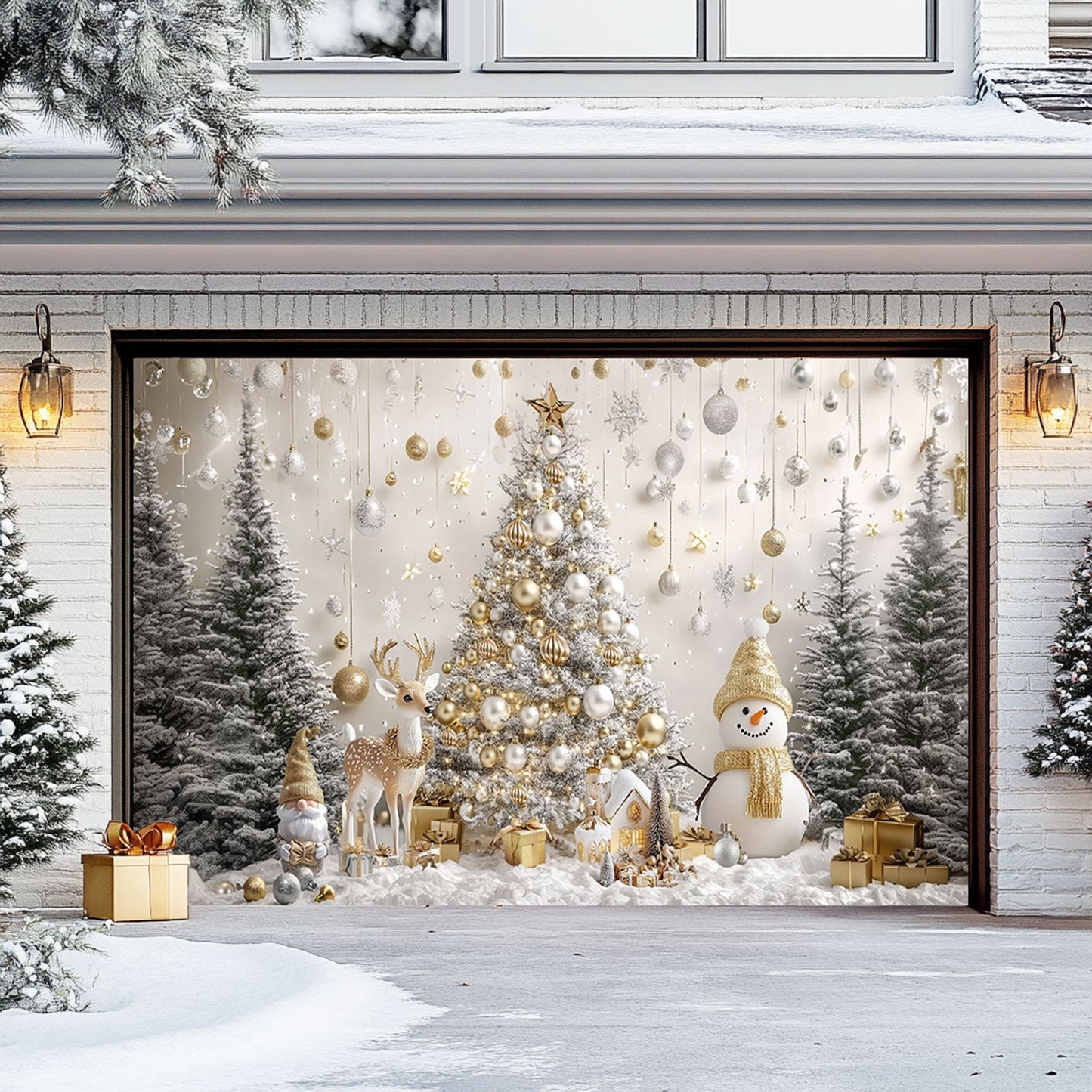 Shineful Garage Door Banner Decoration Golden Winter