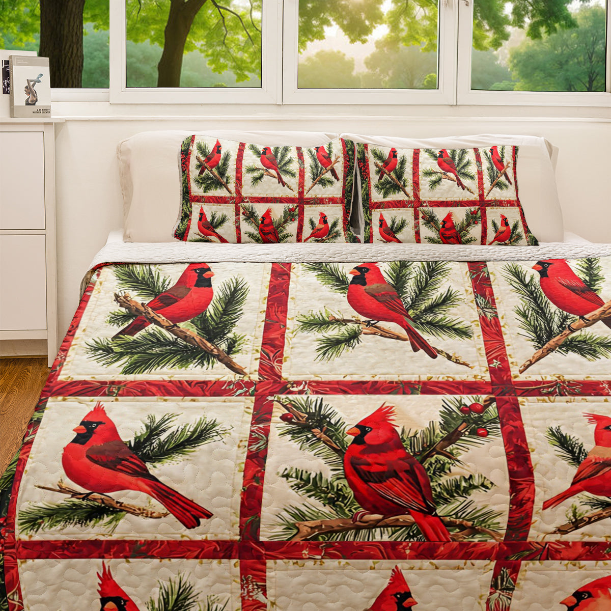 Shineful All Season Quilt 3-Piece Set Christmas Cardinal Blocks