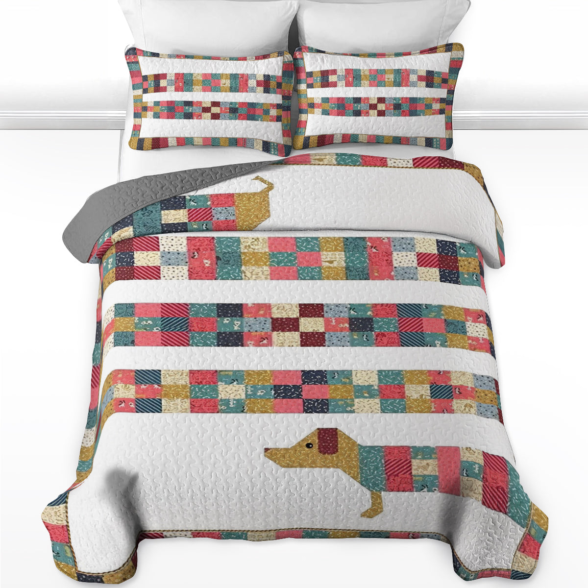 Shineful All Season Quilt 3 - Piece Set Patchwork Long Dachshund