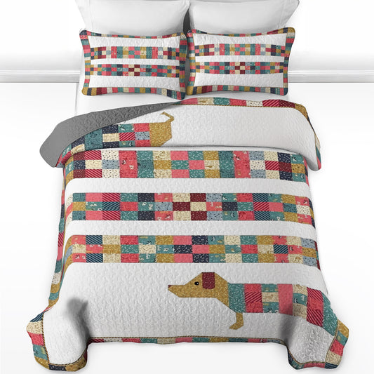 Shineful All Season Quilt 3 - Piece Set Patchwork Long Dachshund