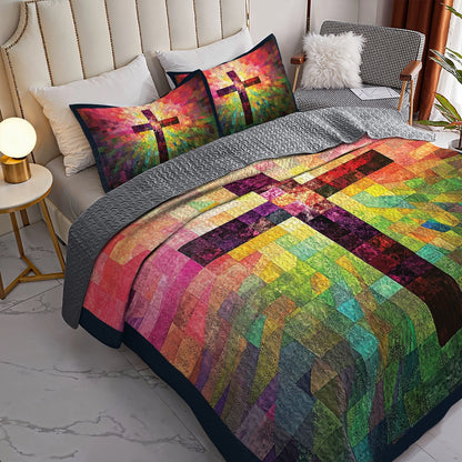 Shineful All Season Quilt 3-Piece Set - Faithful Colors Cross