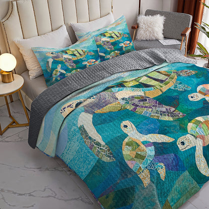 Shineful All Season Quilt 3-Piece Set Oceanic Turtle Family