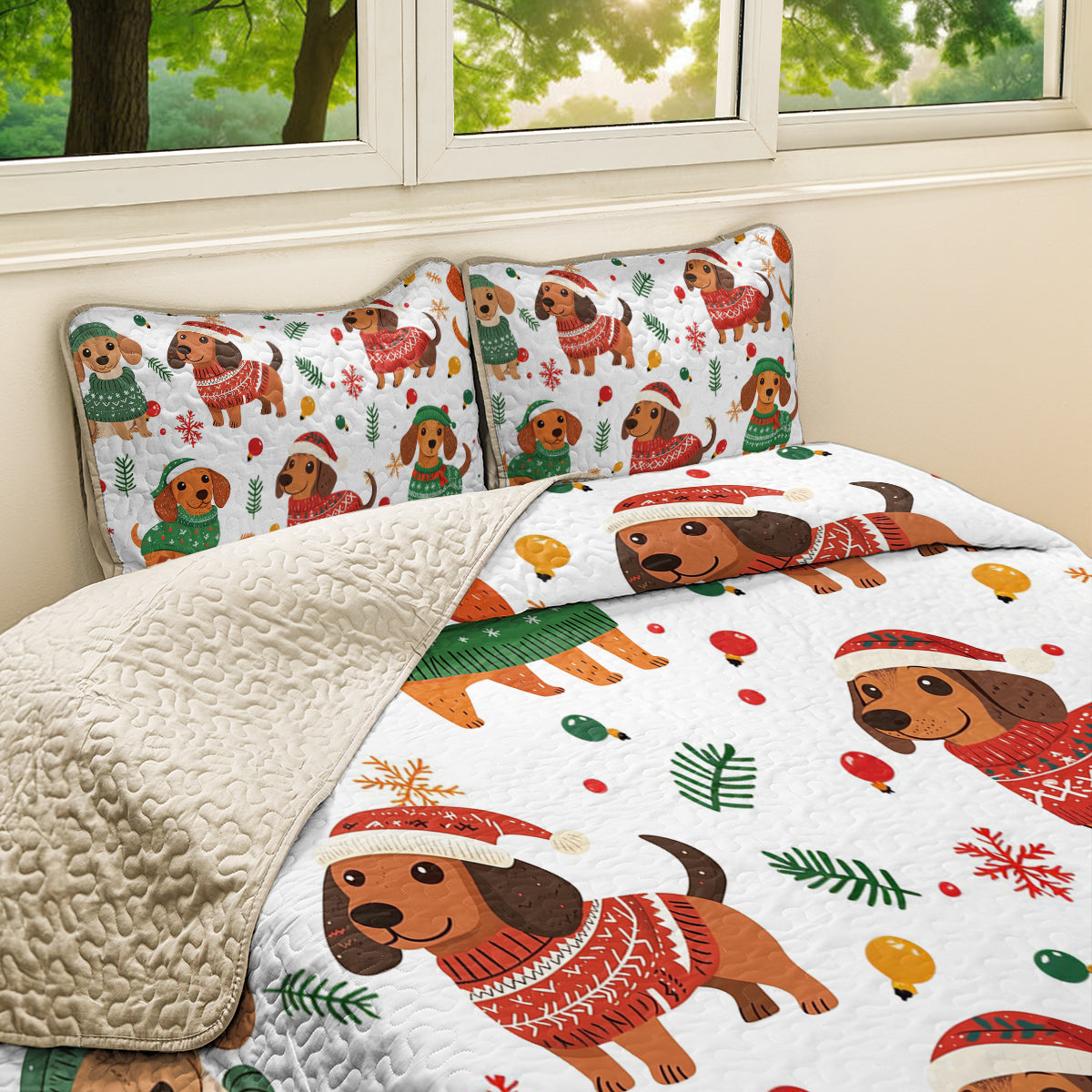 Shineful All Season Quilt 3-Piece Set Christmas Dachshund Pattern