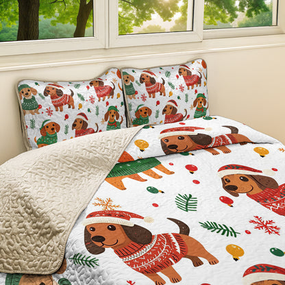 Shineful All Season Quilt 3-Piece Set Christmas Dachshund Pattern