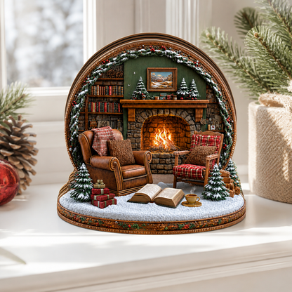 Shineful Christmas Fireplace Miniature Wooden Block