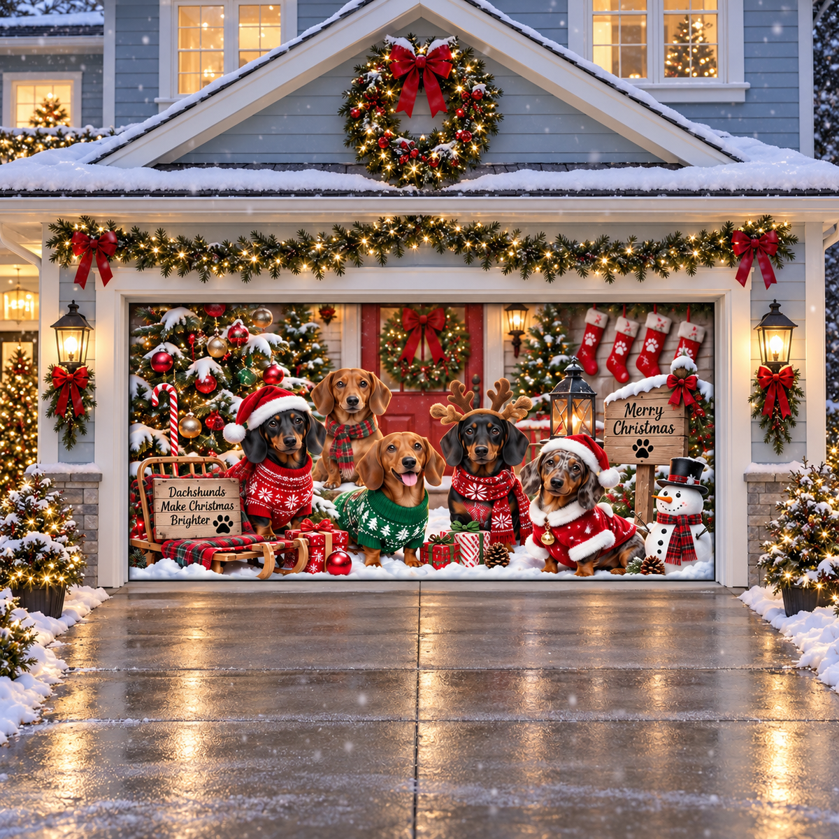 Shineful Dachshund Friends Christmas Garage Door Banner Decoration