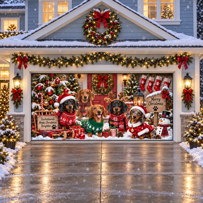 Shineful Dachshund Friends Christmas Garage Door Banner Decoration
