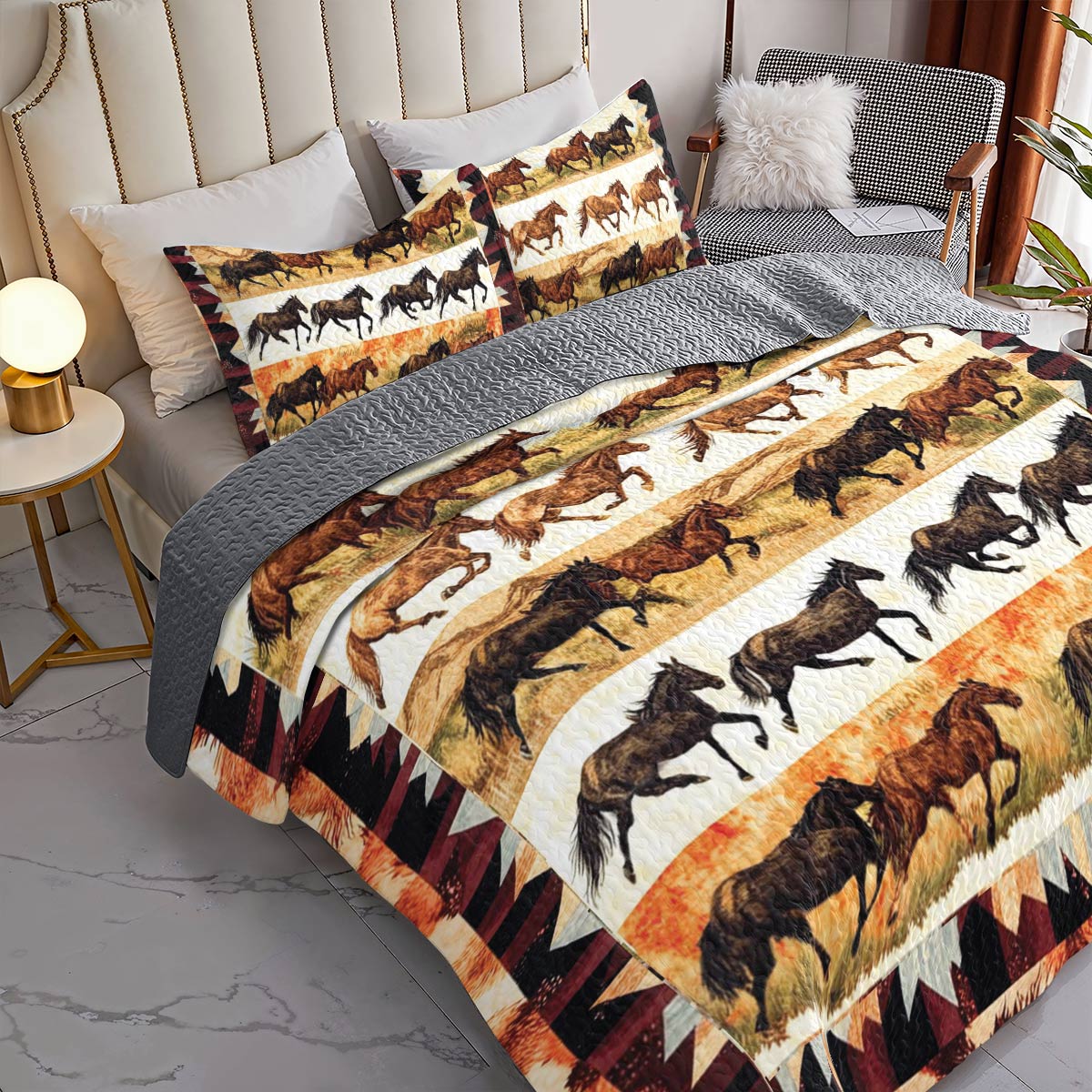 Shineful All Season Quilt 3-Piece Set Wild Horses