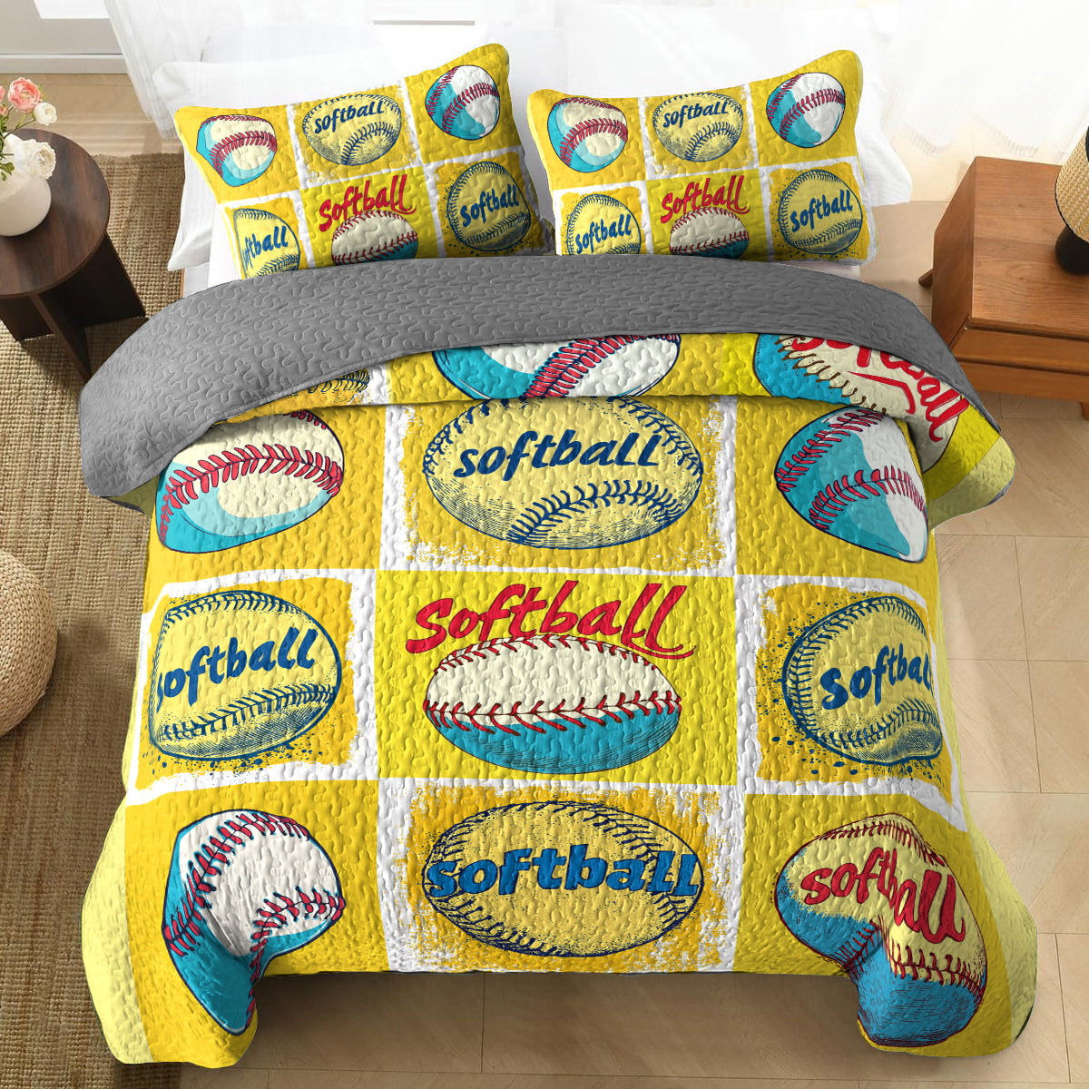 Shineful All Season Quilt 3-Piece Set Softball Superstar