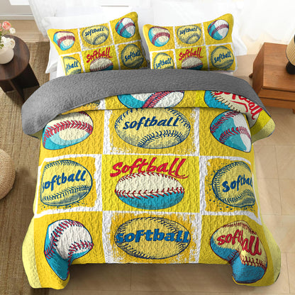 Shineful All Season Quilt 3-Piece Set Softball Superstar