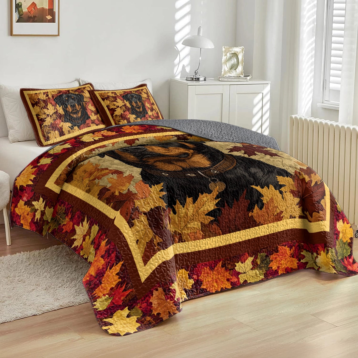 Shineful All Season Quilt 3-Piece Set - Fall Rottweiler Charm
