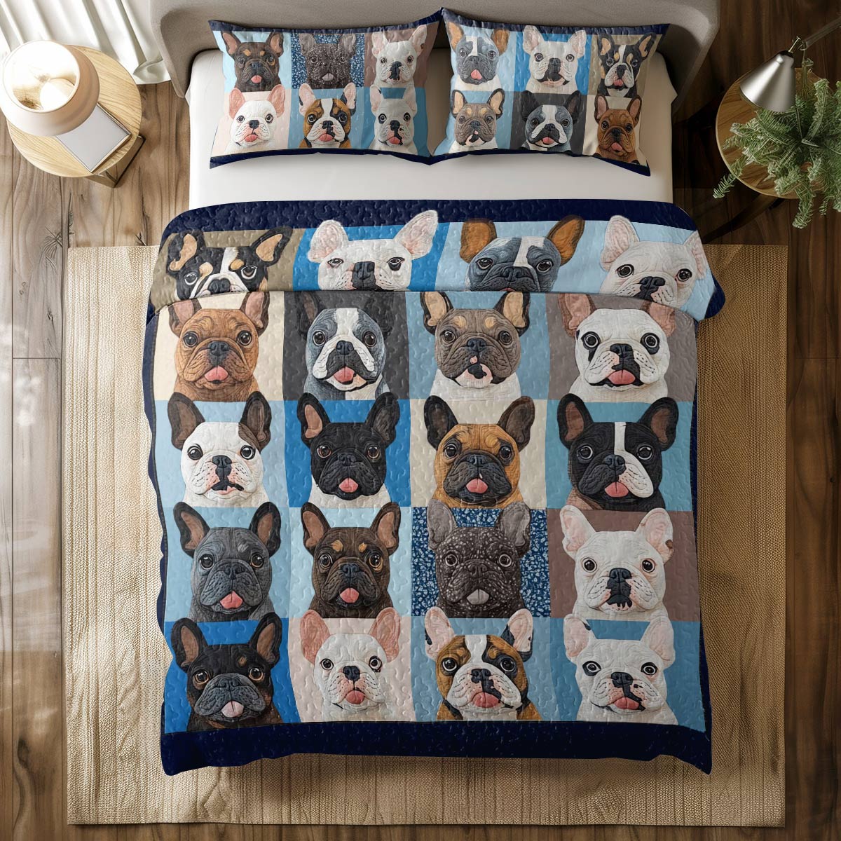 Shineful All Season Quilt 3-Piece Set Blue Bull