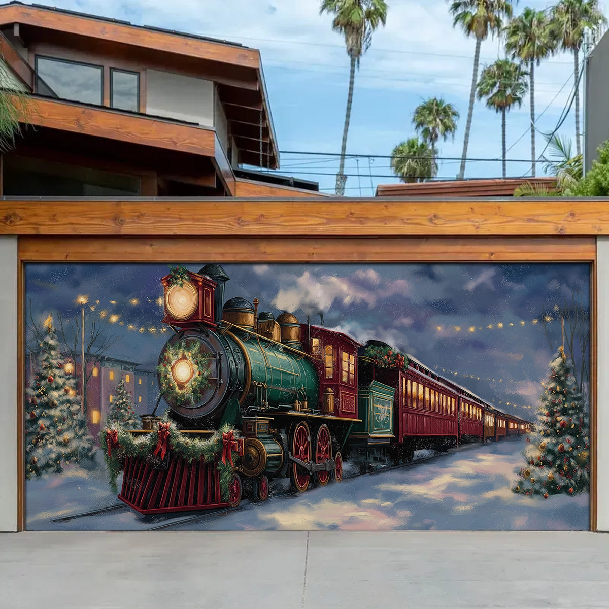 Shineful Garage Door Banner Decoration Christmas Eve Express Locomotive