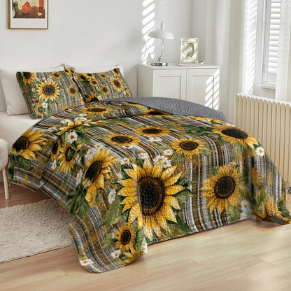 Shineful All Season Quilt 3-Piece Set Sunflower Plaid