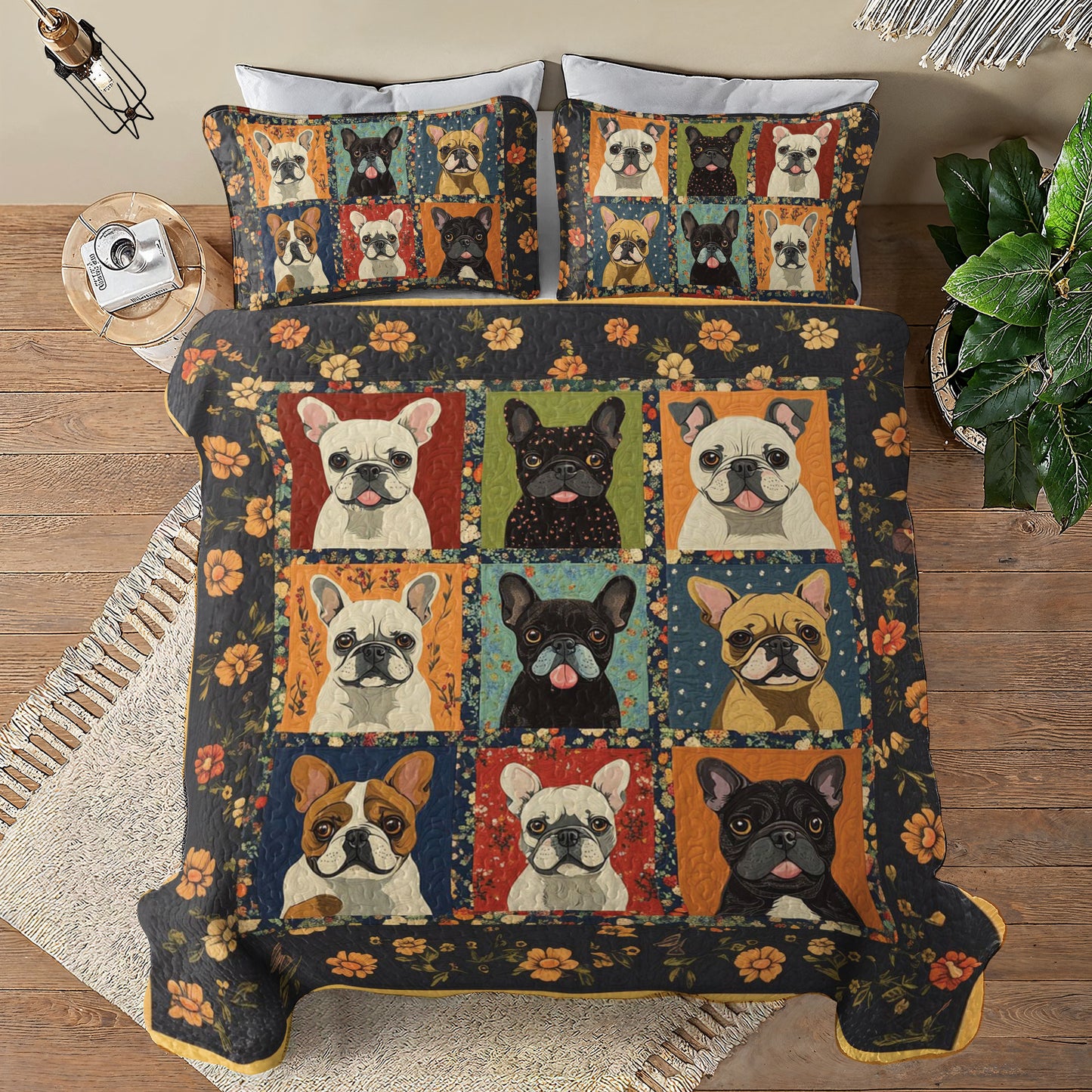 Shineful All Season Quilt 3-Piece Set Frenchie Frenzy