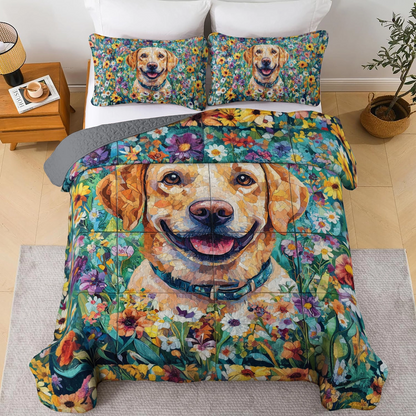 Shineful All Season Quilt 3-Piece Set - Floral Labrador Dream