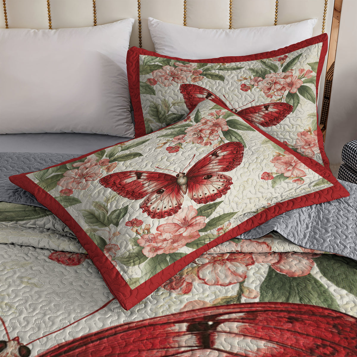 Shineful All Season Quilt 3-Piece Set Crimson Butterfly Dreams