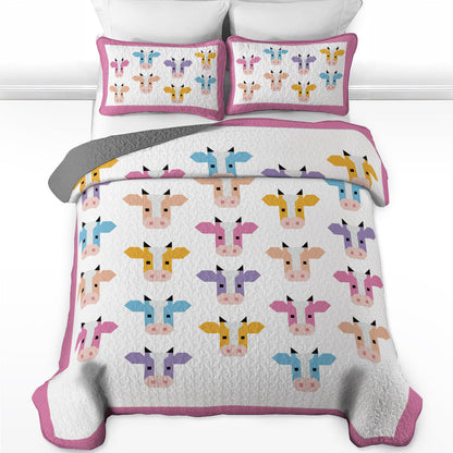 Shineful All Season Quilt 3-Piece Set Colorful Cow