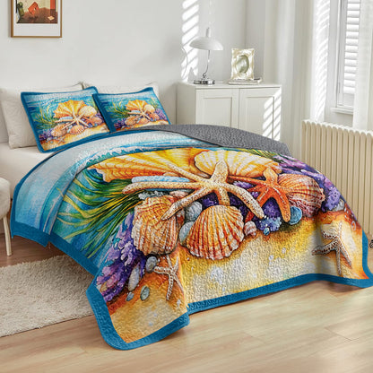 Shineful All Season Quilt 3-Piece Set Seashells On The Beach