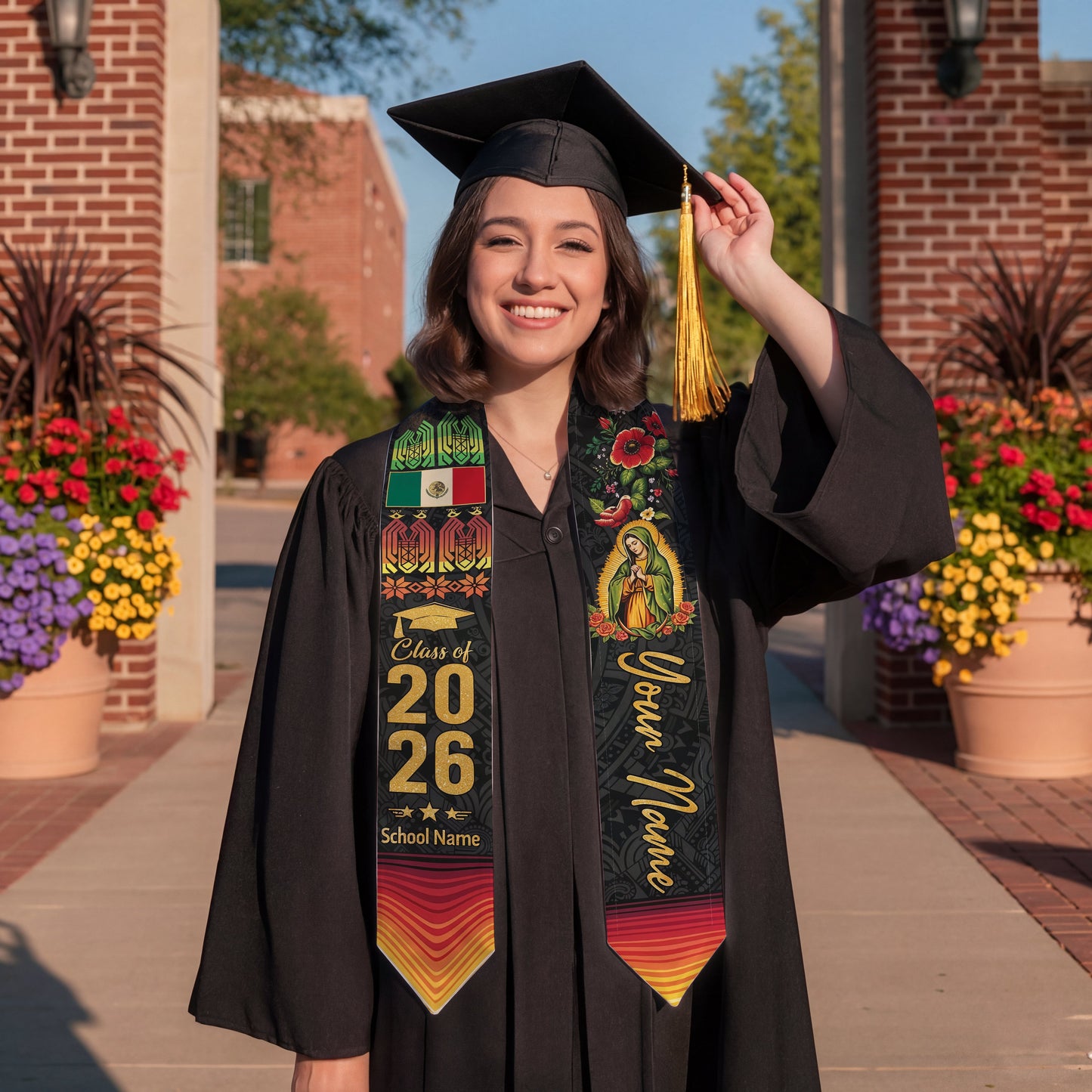 Shineful Graduation Sash Personalized Mexican Heritage Gold