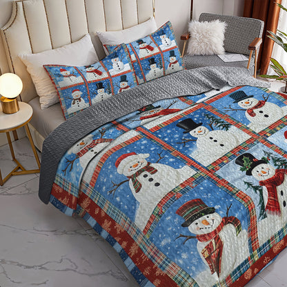 Shineful All Season Quilt 3-Piece Set Snowman Patchwork